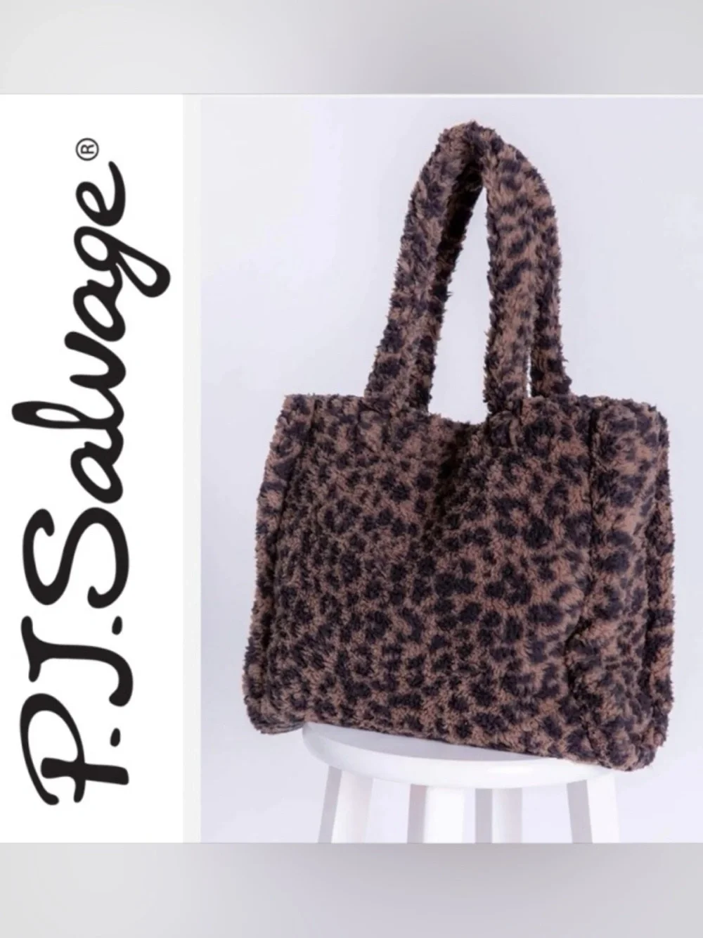 P.J. Salvage Animal Print Sherpa Tote Bag Large /Brown . New with Tags.
